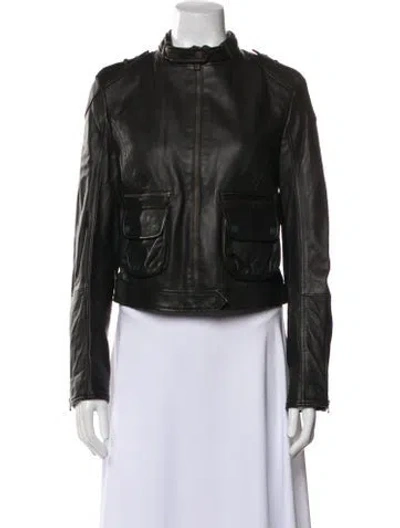 Pre-owned Bally Lambskin Biker Jacket In Green