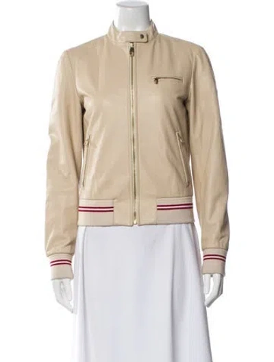 Pre-owned Bally Lambskin Bomber Jacket In Neutral