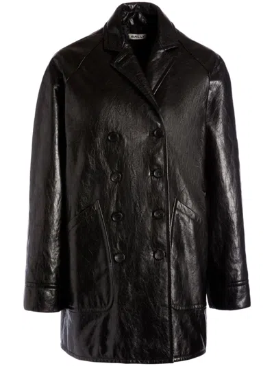 Bally Lambskin Double-breasted Coat In Black