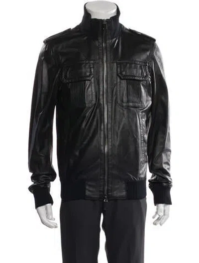 Pre-owned Bally Lambskin Moto Jacket In Black