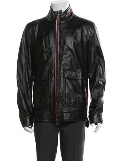 Pre-owned Bally Lambskin Moto Jacket In Black