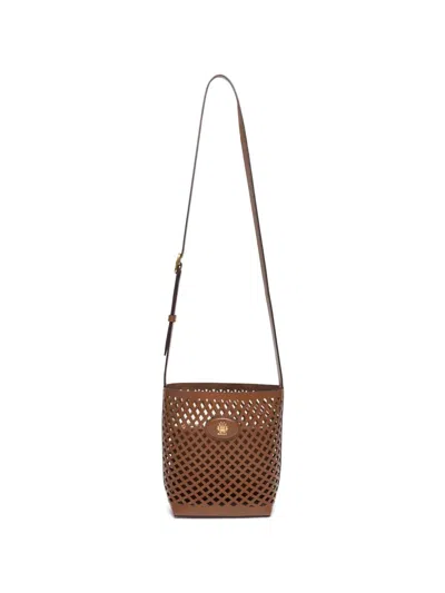 Bally Laser-cut Leather Bucket Bag In Brown