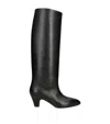 Bally Knee-high Leather Pointed Toe Mid Heel Boots In Black