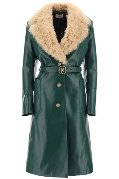 Bally Leather And Shearling Coat In Verde