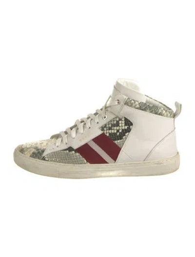 Pre-owned Bally Leather Animal Print Sneakers In White