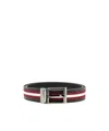 Bally Adjustable Striped Logo Belt With Textured Finish In Black
