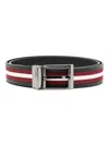 Bally Striped Leather Belt In Black
