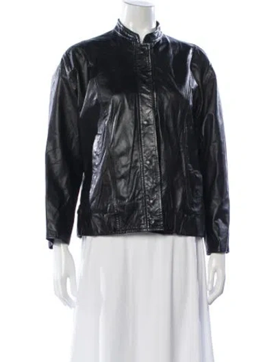 Pre-owned Bally Leather Biker Jacket In Blue