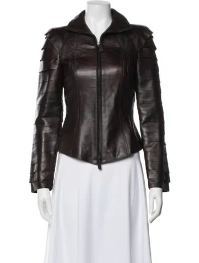 Pre-owned Bally Leather Biker Jacket In Brown