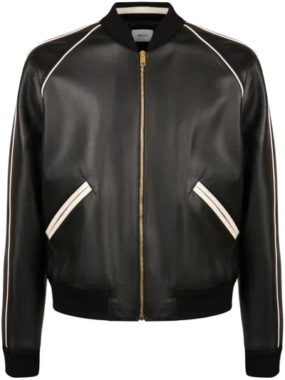 Bally Leather Bomber Jacket In Black