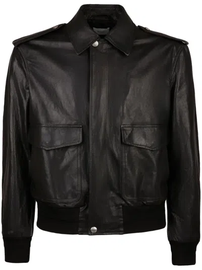 Bally Leather Bomber Jacket In Black