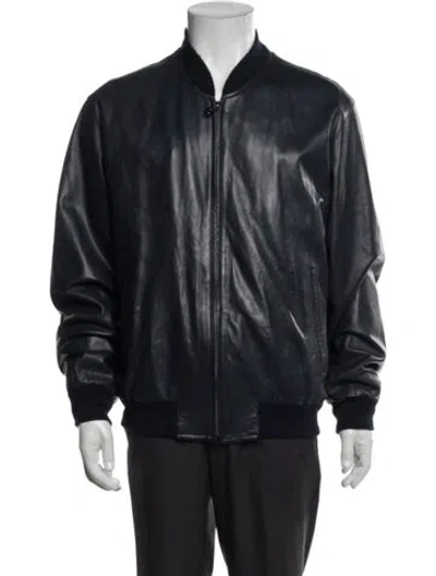 Pre-owned Bally Leather Bomber Jacket In Blue