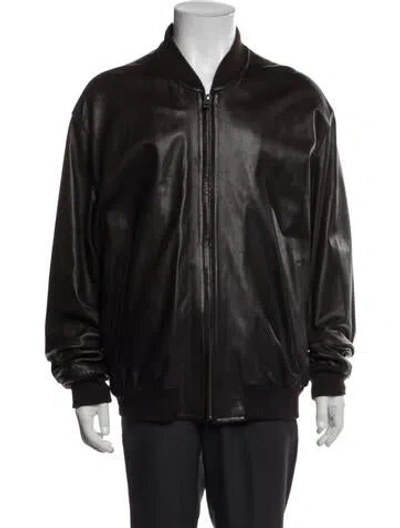 Pre-owned Bally Leather Bomber Jacket In Brown
