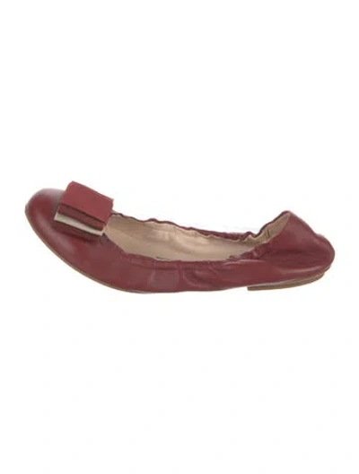 Pre-owned Bally Leather Bow Accents Ballet Flats In Burgundy