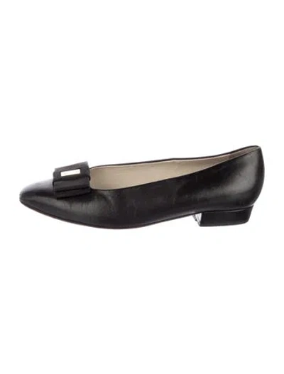 Pre-owned Bally Leather Bow Accents Flats In Black