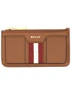 Bally Striped Leather Card Holder In Brown