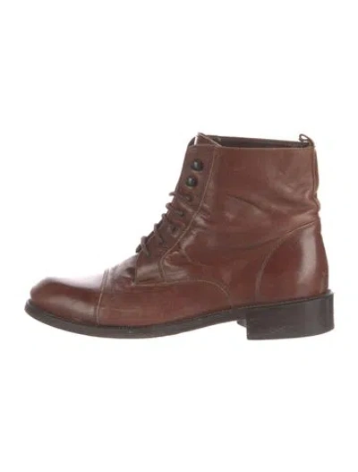 Pre-owned Bally Leather Colorblock Pattern Combat Boots In Brown