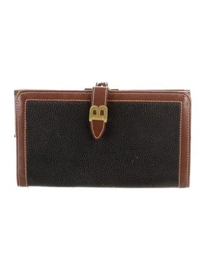 Pre-owned Bally Leather Colorblock Pattern French Purse In Black