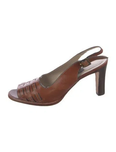 Pre-owned Bally Leather Colorblock Pattern Slingback Pumps In Brown