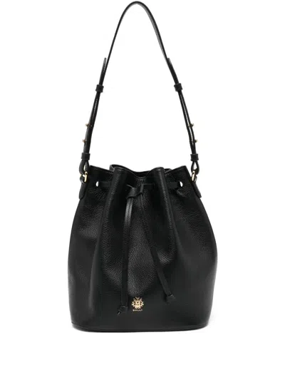 Bally Leather Drawstring Bucket Bag In Black