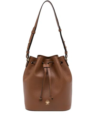Bally Leather Drawstring Bucket Bag In Brown