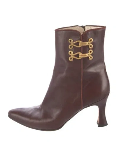 Pre-owned Bally Leather Embroidered Accent Boots