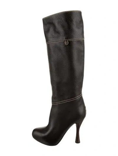 Pre-owned Bally Leather Embroidered Accent Boots In Black