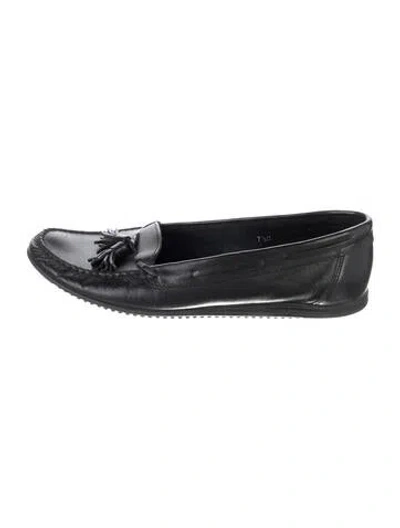 Pre-owned Bally Leather Fringe Trim Accent Loafers In Black