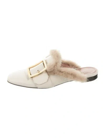 Pre-owned Bally Leather Fur Trim Mules In Neutrals