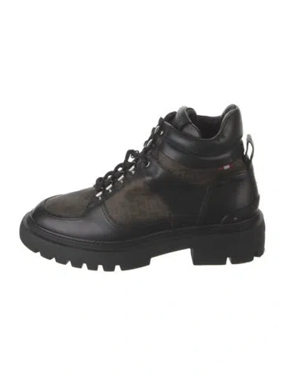 Pre-owned Bally Leather Graphic Print Hiking Boots In Black