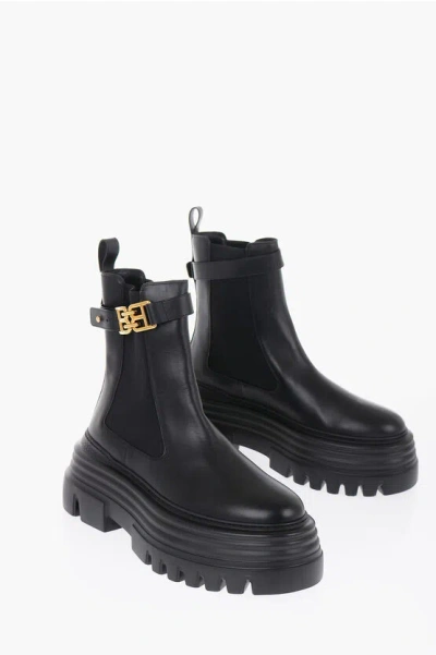Bally Leather Greby Chelsea Booties With Logoed Ankle Strap In Black