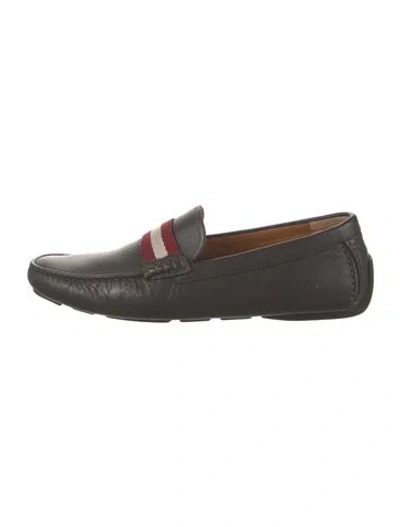 Pre-owned Bally Leather Grosgrain Trim Moccasins In Brown