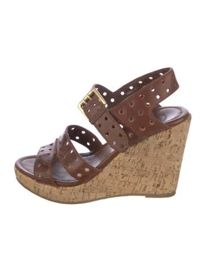 Pre-owned Bally Leather Lasercut Accents Slingback Sandals In Brown