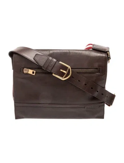 Pre-owned Bally Leather Messenger Bag In Brown/grey