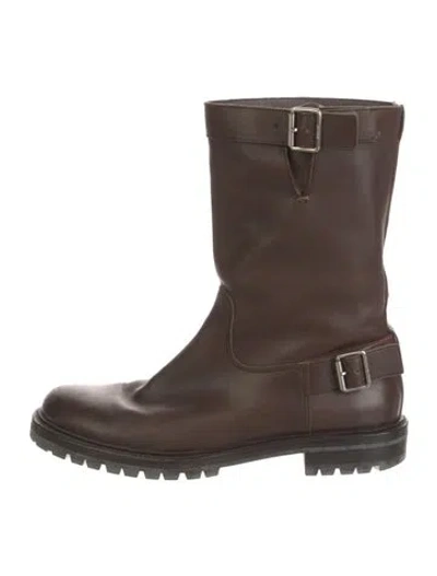 Pre-owned Bally Leather Moto Boots In Brown