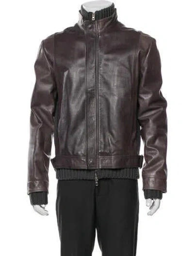 Pre-owned Bally Leather Moto Jacket In Gray