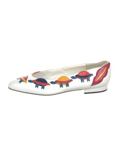 Pre-owned Bally Leather Patterned Ballet Flats In White