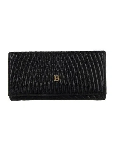 Pre-owned Bally Leather Patterned Continental Wallet In Black