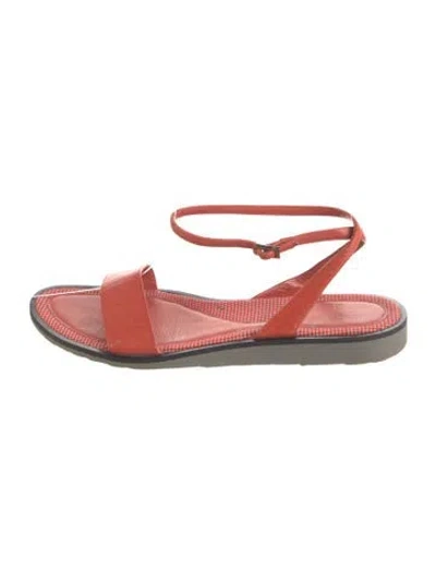 Pre-owned Bally Leather Plaid Print Sandals In Orange/red