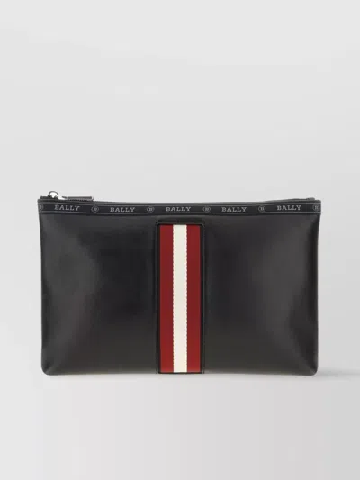 Bally Leather Pouch Rectangular Stripe Detail In Black