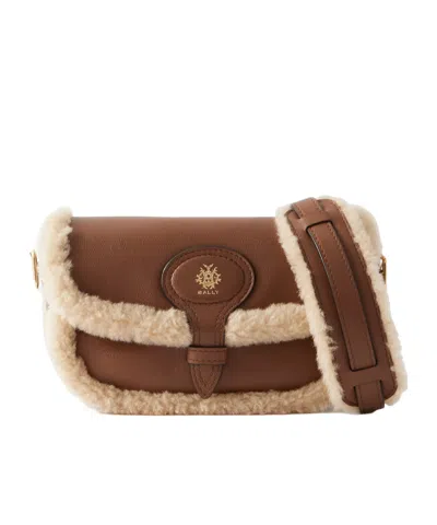 Bally Shearling-trimmed Leather Shoulder Bag In Brown