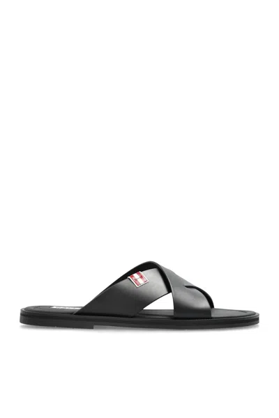 Bally Leather Slides Glorany In Black
