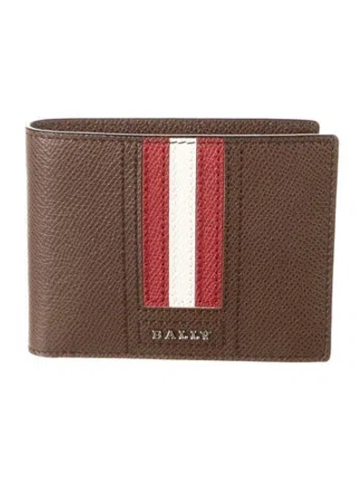 Pre-owned Bally Leather Striped Bifold Wallet W/ Tags In Brown