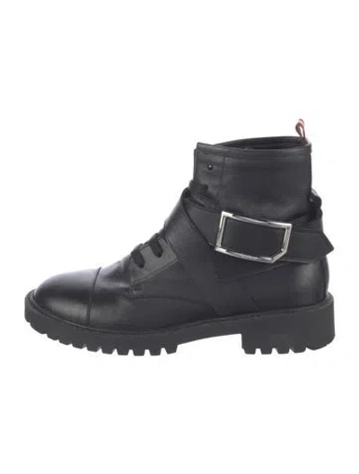 Pre-owned Bally Leather Striped Combat Boots In Black