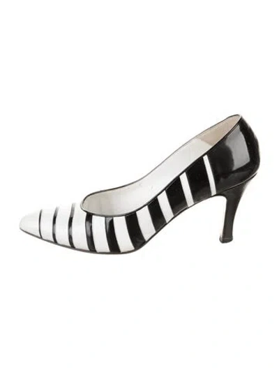 Pre-owned Bally Leather Striped Pumps In Black/white