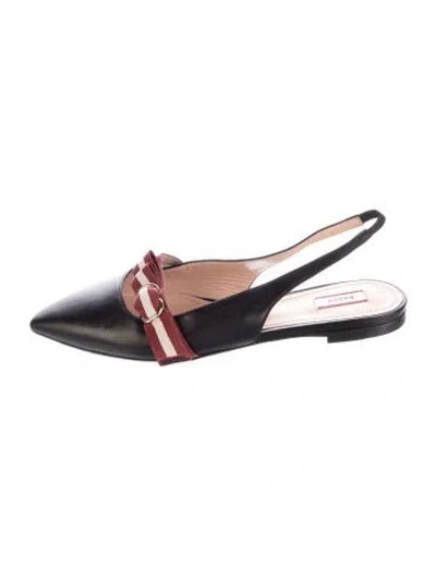Pre-owned Bally Leather Striped Slingback Flats In Black