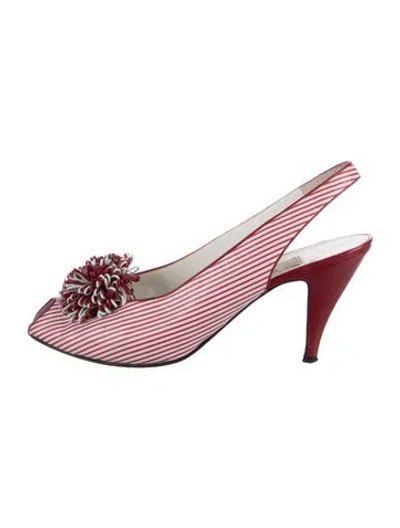 Pre-owned Bally Leather Striped Slingback Pumps In Red