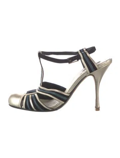 Pre-owned Bally Leather Striped T-strap Pumps In Black
