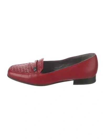 Pre-owned Bally Leather Tweed Pattern Loafers In Red