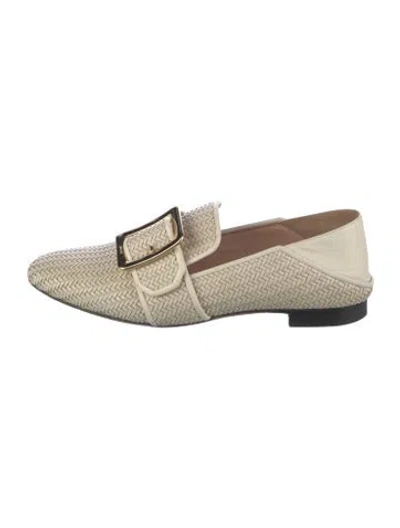 Pre-owned Bally Leather Tweed Pattern Loafers In White